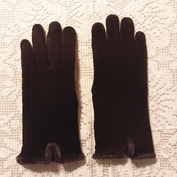 Black Suede Lined Gloves for Women - Size Medium - Picture 2 of 2